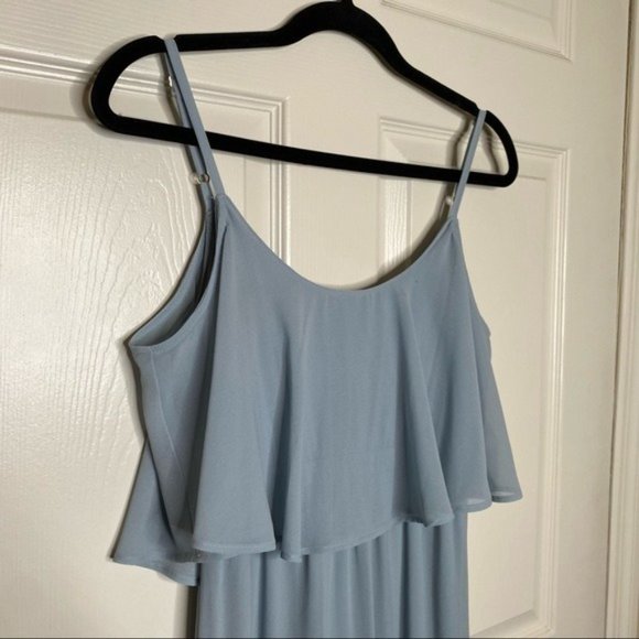 Show Me Your Mumu Caitlin Ruffle Maxi Dress in Steel Blue Chiffon Size Small - Picture 3 of 11